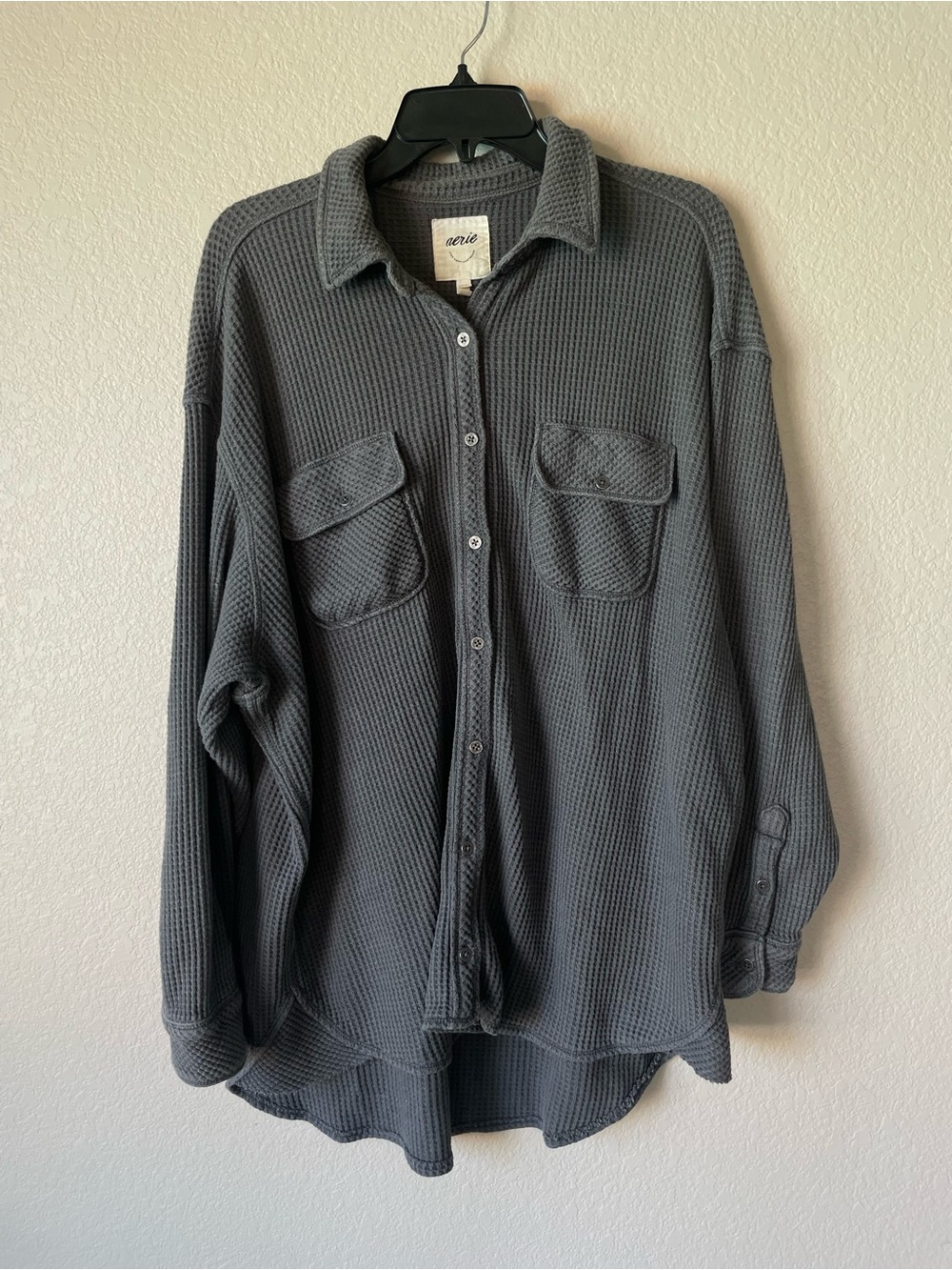Aerie Lumberjane Top Dark Gray Waffle Cotton Blend Medium